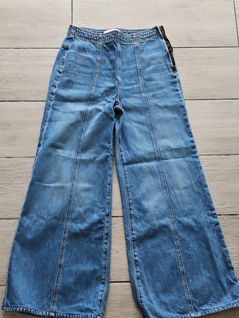Ulla Johnson Sky Blue Wide-Leg Seamed Jeans